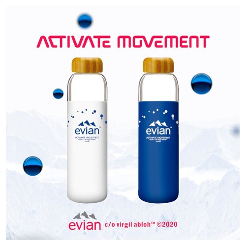 Evian glass water bottle Designer Blue 500ml - British product