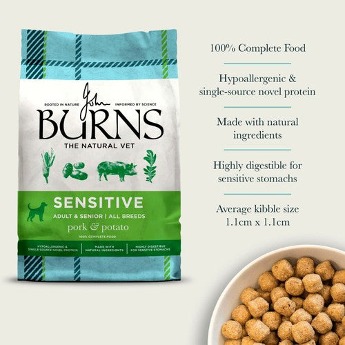 Burns Sensitive Adult Pork & Potato Dry Dog Food 2kg - British product