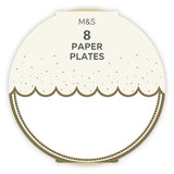 M&S white paper plates with gold trim, 23cm diameter, imported from the UK