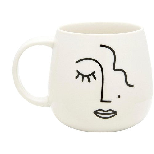 Sass & Belle Abstract Face Mug Black White Design (British brand)