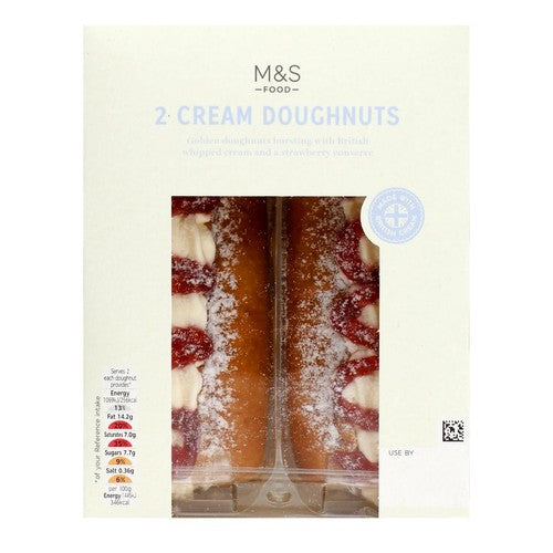 M&S cream and strawberry jam doughnuts 2 pack, imported from the UK