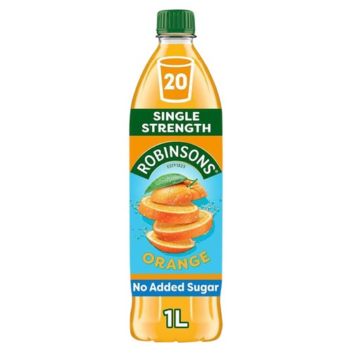 Robinsons Orange No Added Sugar Squash 1L, imported from the UK
