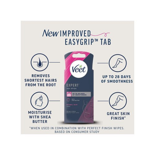 Veet wax strips for face normal skin 20 strips (British brand)