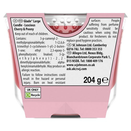 Glade Peony & Cherry large scented candle 204g, UK version