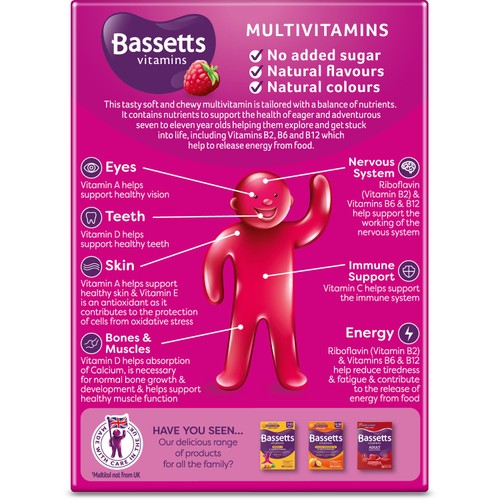 Bassetts raspberry multivitamin gummies for children age 7-11 - British product