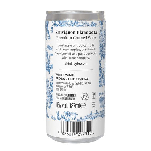 Laylo Sauvignon Blanc white wine can 187ml, UK version