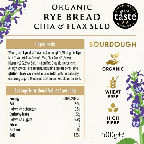 Biona Organic Rye Chia Flax Bread 500g - British product