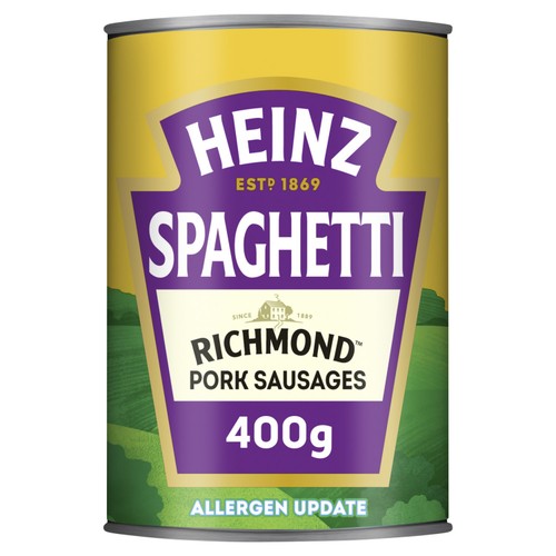 Heinz spaghetti with Richmond sausages in tomato sauce 400g, UK version