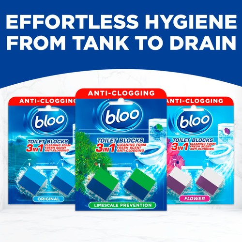 Bloo toilet cleaner block anti-clog pine scent 2x50g - British product