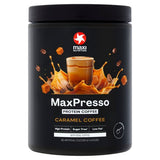 MaxiNutrition MaxPresso Caramel coffee protein powder, imported from the UK