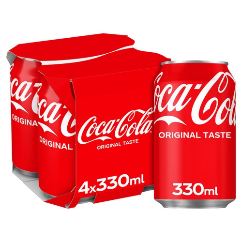 Coca-Cola Original Taste cola soft drink 4 x 330ml - British product