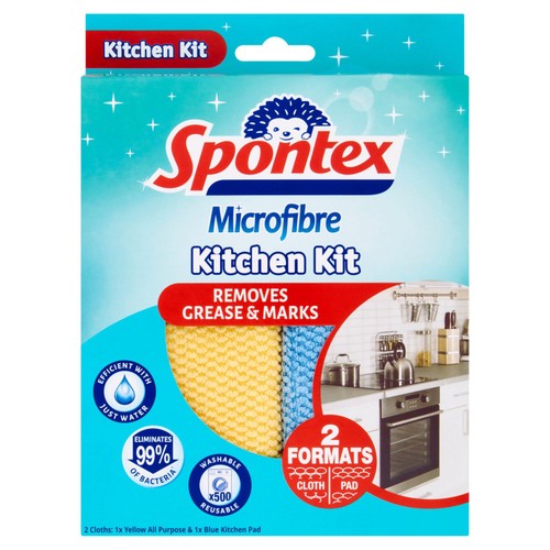 Spontex Microfibre Kitchen Kit 2-pack cleaning cloths (British brand)