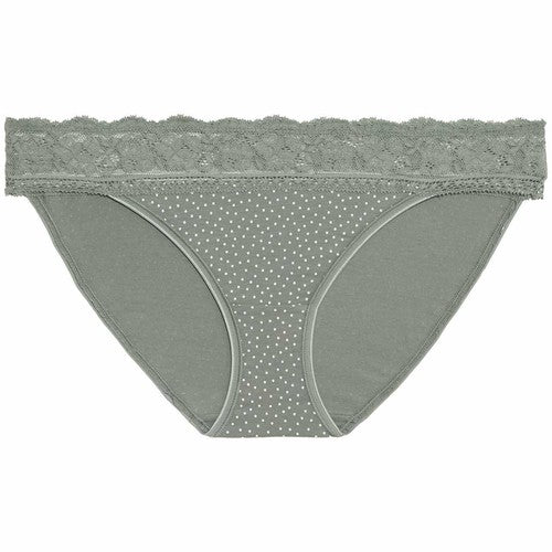 M&S Womens, Cotton Blend Printed Bikini Knickers, Size 8, Green