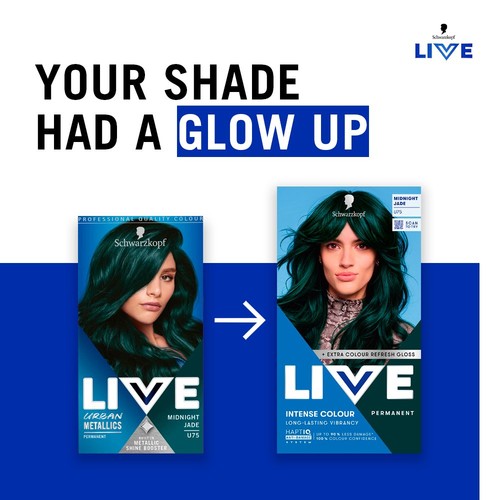 Schwarzkopf LIVE Intense Colour U75 Midnight Jade hair dye box, UK version