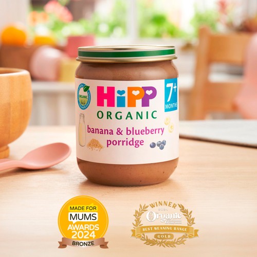 HiPP Organic Banana & Blueberry Porridge Baby Food 160g, UK version
