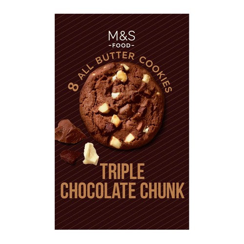 M&S triple chocolate chunk cookies 200g, imported from the UK