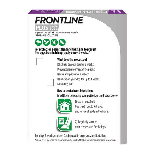 Frontline Plus flea and tick treatment for large dogs up to 40kg - British product