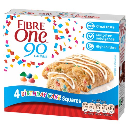 Fibre One Birthday Cake Bar Squares 4 x 24g - British product