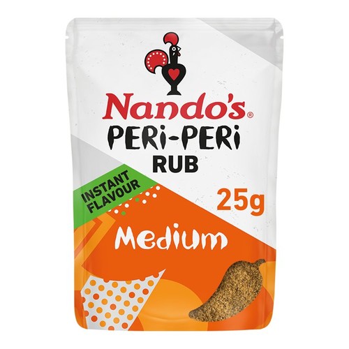 Nando's medium spice seasoning rub 25g pack, imported from the UK