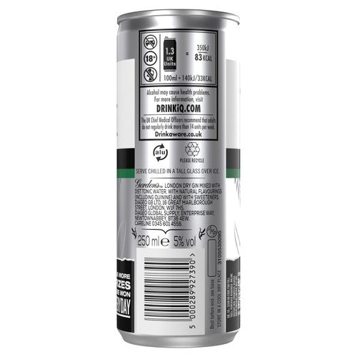 Gordon's premixed gin and diet tonic 250ml can, UK version
