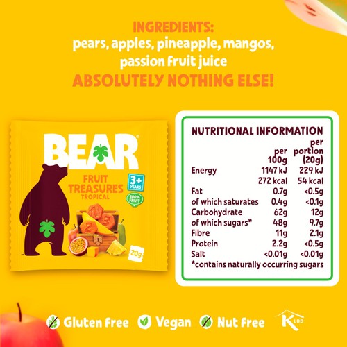 Bear Treasures tropical flavour kids fruit snack 5 x 20g - British product