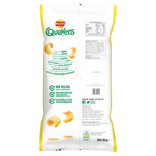Walkers Quavers cheese flavour potato snacks multipack 20 x 16g (British brand)