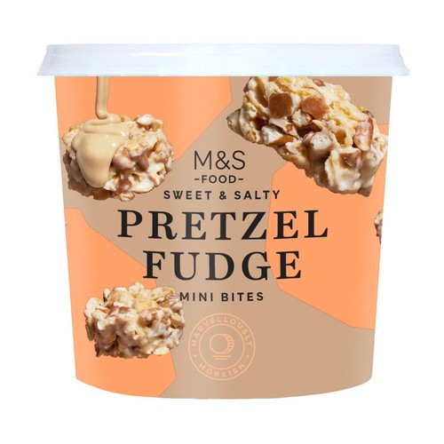 M&S Pretzel Fudge Mini Bites 225g, imported from the UK
