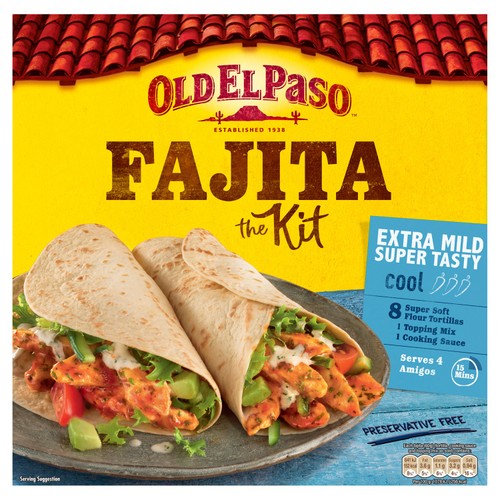 Old El Paso Extra Mild Fajita Kit 476g, imported from the UK