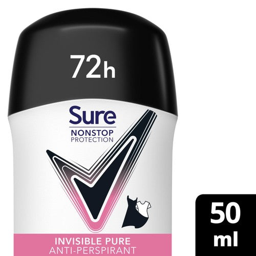 Sure Women Antiperspirant Deodorant Stick Nonstop Invisible Pure 50ml (British brand)