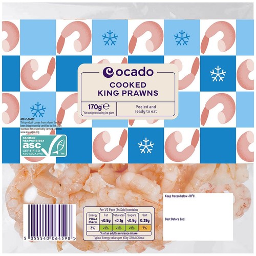 Ocado ASC Frozen Cooked King Prawns