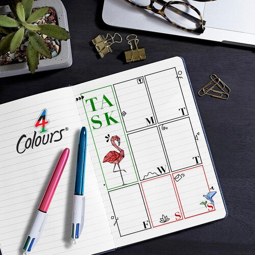 BIC 4 Colours Shine Retractable Ballpoint Pens, Pack of 3