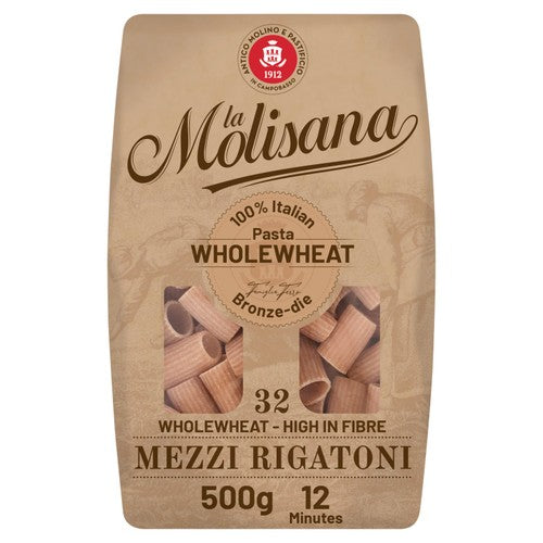 La Molisana wholewheat rigatoni pasta 500g, imported from the UK