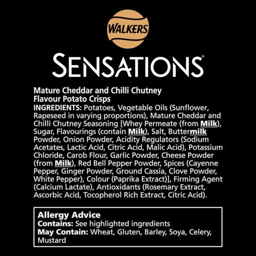 Walkers Sensations Mature Cheddar Cheese & Chilli crisps 150g (British brand)