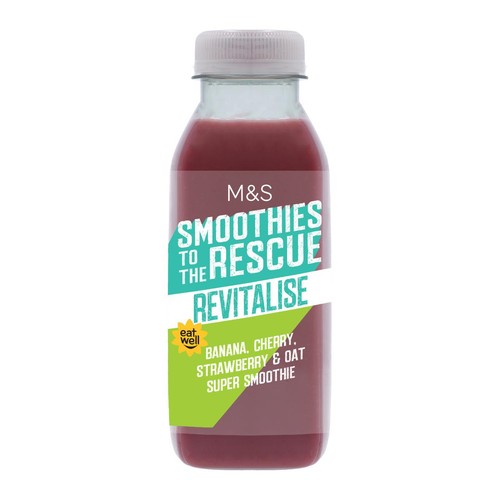 M&S Revitalise Super Smoothie Banana Cherry Strawberry and Oat 350ml, imported from the UK