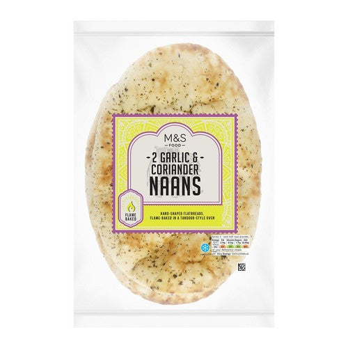 M&S garlic and coriander naan breads 2 pack, imported from the UK