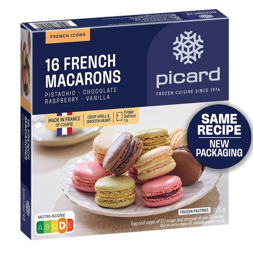 Picard assorted flavour macarons 16 pack, imported from the UK
