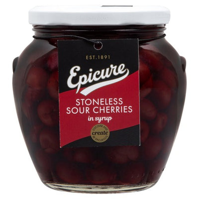M&S Epicure Stoneless Sour Cherries in Syrup Preserved Fruit 570g- Buy online at McGrocer
