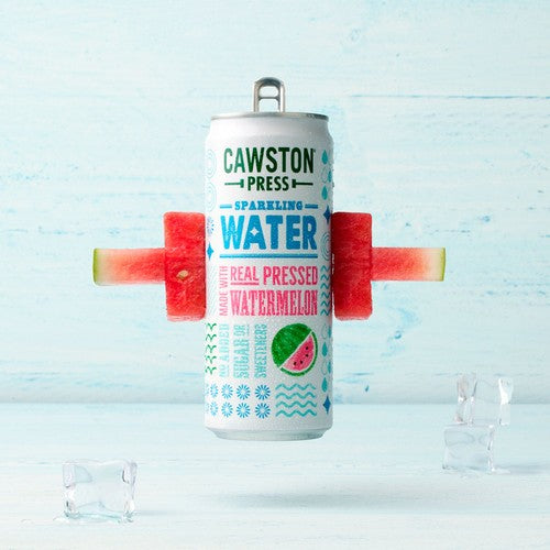 Cawston Press watermelon sparkling water can, UK version