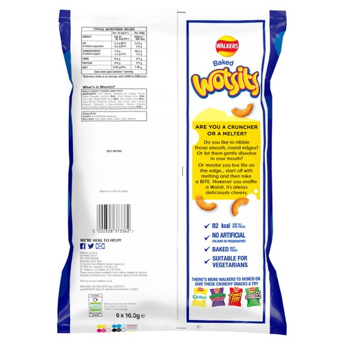 Walkers Wotsits Really Cheesy baked corn snacks multipack 6x16.5g (British brand)