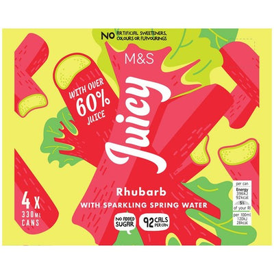 M&S M&S Juicy Rhubarb with Sparkling Spring Water Multipack Carbonated Juice Drink 4 x 330ml- Buy online at McGrocer