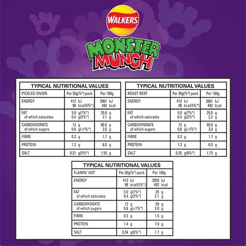 Walkers Monster Munch Variety Multipack 12 x 20g packets (British brand)