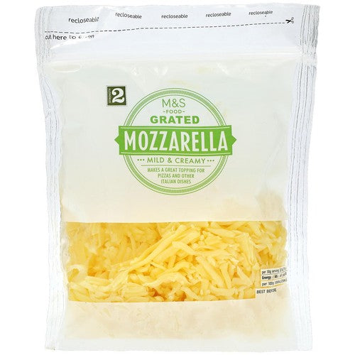 M&S grated mozzarella cheese 250g, imported from the UK