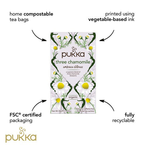 Pukka Organic Three Chamomile Tea x20 Home-Compostable Herbal Tea Bags