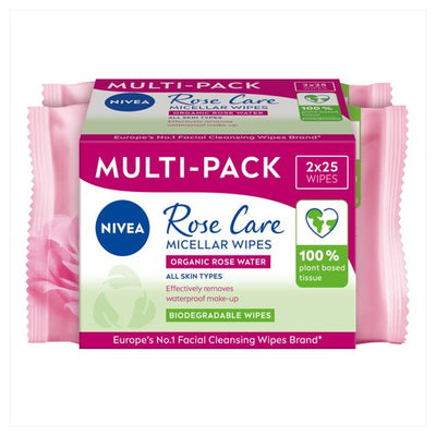 M&S Nivea Rose Care Biodegradable Micellar Face Wipes with Organic Rose Water Cleansing Wipes 50 Wipes- Buy online at McGrocer