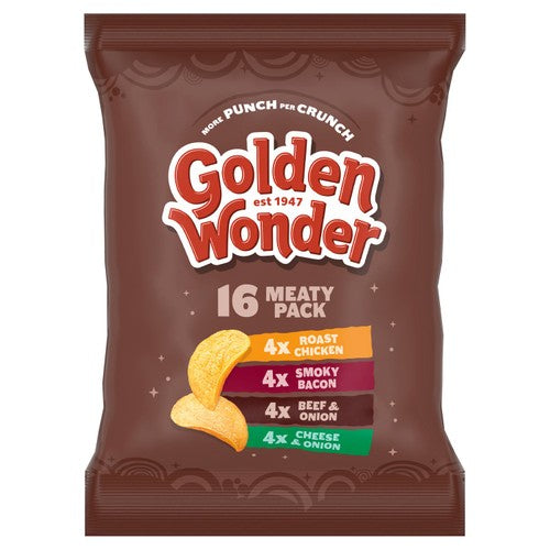 Golden Wonder meaty crisps multipack with assorted flavours, 16 packs, UK version