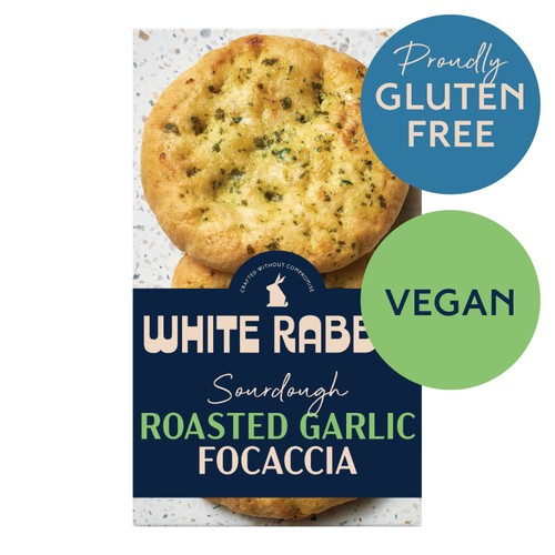 White Rabbit gluten-free roasted garlic focaccia 2 x 135g (British brand)