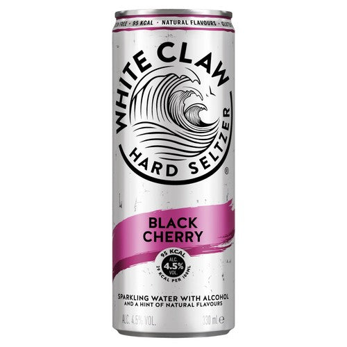 White Claw black cherry hard seltzer 330ml can, imported from the UK