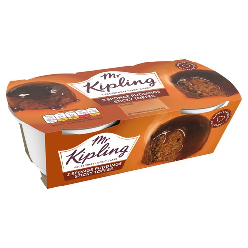 Mr Kipling sticky toffee sponge pudding 2 pack, imported from the UK