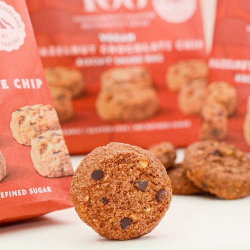 Rhythm 108 vegan hazelnut chocolate chip biscuits 135g, imported from the UK