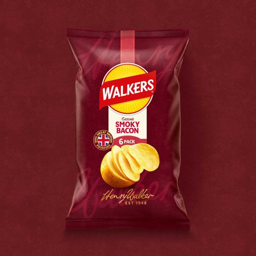 Walkers Smoky Bacon Crisps multipack 6 bags (British brand)